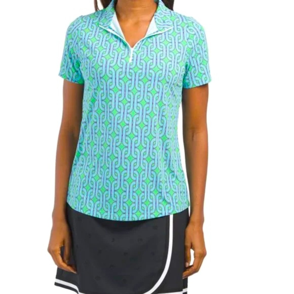 IBKUL Kelly Green Blue Preppy Top Short Sleeve Preppy Golf Tennis PickleBall new